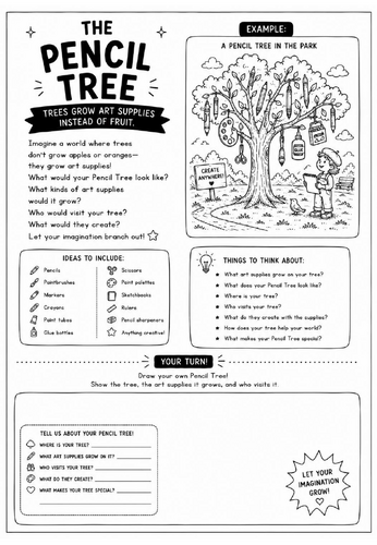 The Pencil Tree Drawing Challenge Worksheet | Surrealism Art Activity | KS2 KS3 Cover Lesson | Creat