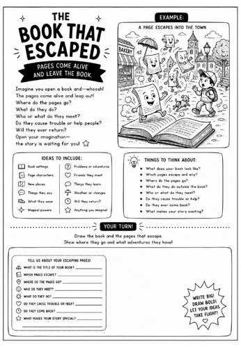 The Book That Escaped Drawing Challenge Worksheet | Surrealism Art Activity | KS2 KS3 Cover Lesson |