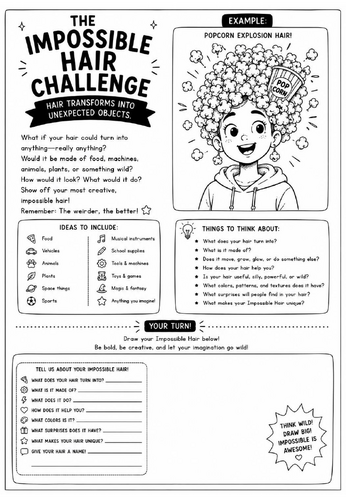 The Impossible Hair Challenge Worksheet | Surrealism Art Activity | KS2 KS3 Cover Lesson | Creative