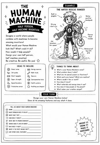 The Human Machine Drawing Challenge Worksheet | Surrealism Art Activity | KS2 KS3 Cover Lesson | Cre