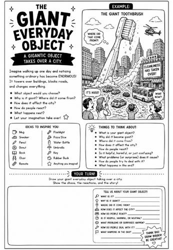 The Giant Everyday Object Drawing Challenge Worksheet | Surrealism Art Activity | KS2 KS3 Cover Less