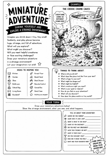 Miniature Adventure Drawing Challenge Worksheet | Surrealism Art Activity | KS2 KS3 Cover Lesson | C