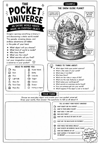 The Pocket Universe Drawing Challenge Worksheet | Surrealism Art Activity | KS2 KS3 Cover Lesson | C