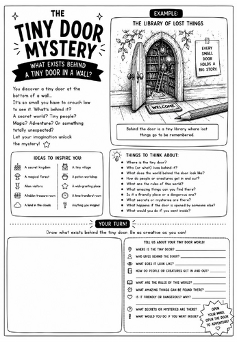 The Tiny Door Mystery Drawing Challenge Worksheet | Surrealism Art Activity | KS2 KS3 Cover Lesson |