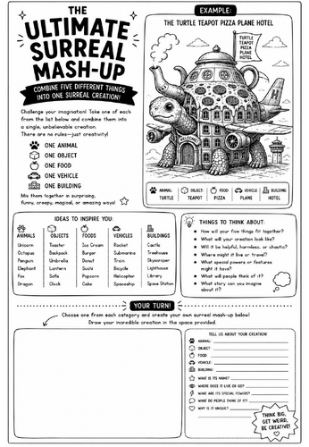 The Ultimate Surreal Mash-Up Drawing Challenge Worksheet | Surrealism Art Activity | KS2 KS3 Cover L