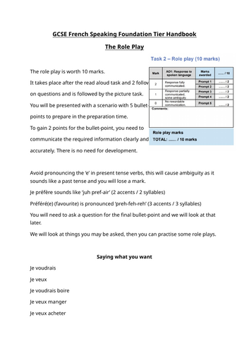 Foundation Tier Role Play Preparation Booklet
