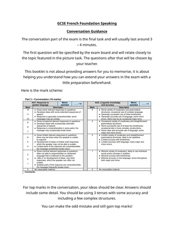 French Conversation Booklet: Foundation Tier