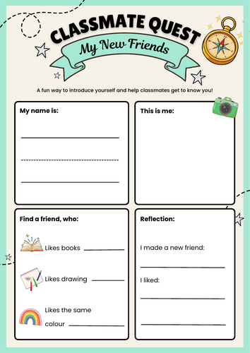 The  Classmate Quest: My New Friends worksheet,