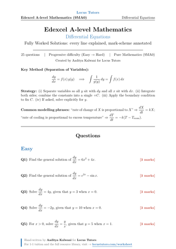 Differential Equations | 25 Worked Examples | Edexcel A-Level Maths