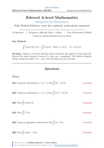 Integration by Substitution | 25 Worked Examples | Edexcel A-Level Maths