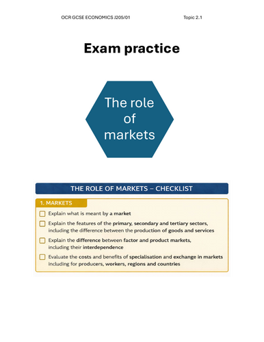 OCR GCSE ECONOMICS J205 Exam practice: Part 2 - The role of markets and money