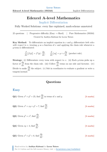 Implicit Differentiation | 25 Worked Examples | Edexcel A-Level Maths