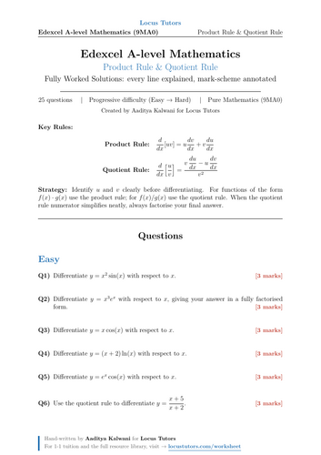 Product & Quotient Rule | 25 Worked Examples | Edexcel A-Level Maths