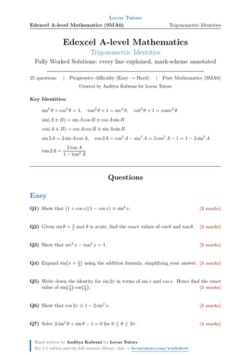 Trigonometric Identities | 25 Worked Examples | Edexcel A-Level Maths