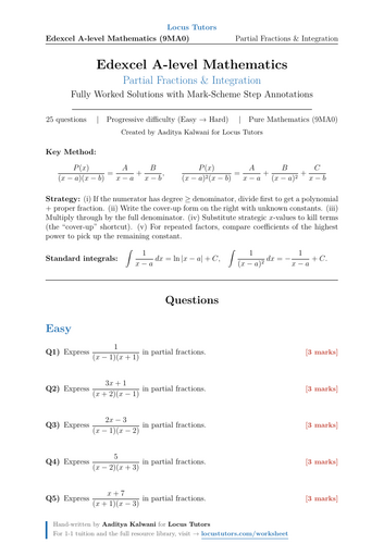 Partial Fractions | 25 Worked Examples | Edexcel A-Level Maths