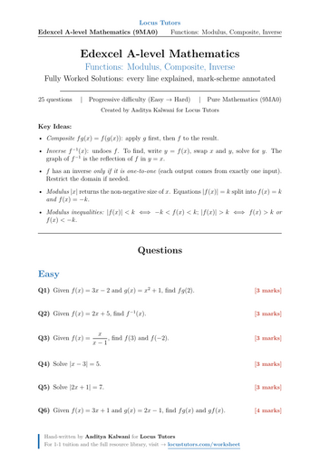 Functions: Composite, Inverse & Modulus | 25 Worked Examples | Edexcel ...