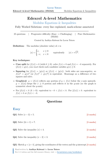 Modulus Equations & Inequalities | 25 Worked Examples | Edexcel A-Level Maths