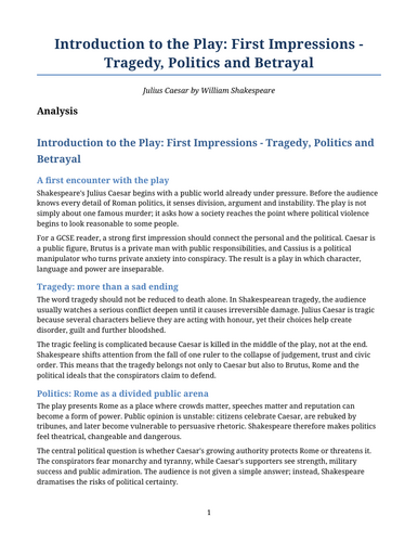 Julius Caesar - William Shakespeare – First Impressions