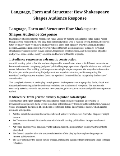 Julius Caesar - William Shakespeare – How Shakespeare Shapes Audience Response