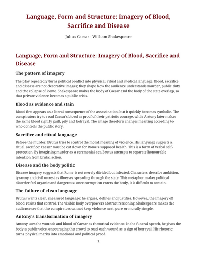 Julius Caesar - William Shakespeare – Imagery of Blood, Sacrifice and Disease