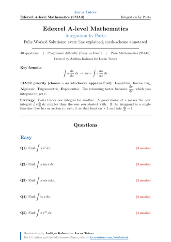 Integration by Parts | 40 Worked Examples | Edexcel A-Level Maths