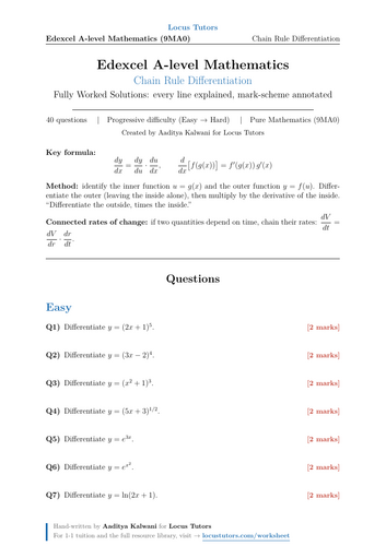 Chain Rule Differentiation | 40 Worked Examples | Edexcel A-Level Maths