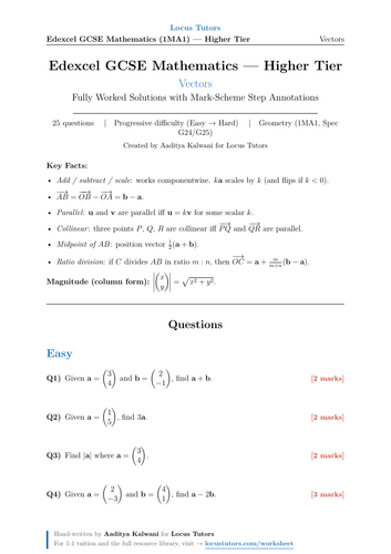 Vectors | 25 Worked Examples | Edexcel GCSE Higher Maths