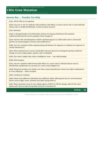 CB3e Gene Mutation | Edexcel GCSE Combined Science Biology Topic Mastery Pack