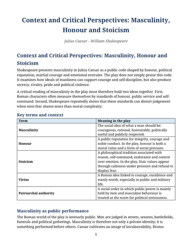 Julius Caesar - William Shakespeare – Masculinity, Honour and Stoicism