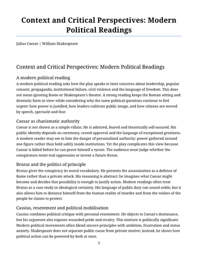 Julius Caesar - William Shakespeare – Modern Political Readings