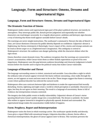 Julius Caesar - William Shakespeare – Omens, Dreams and Supernatural Signs