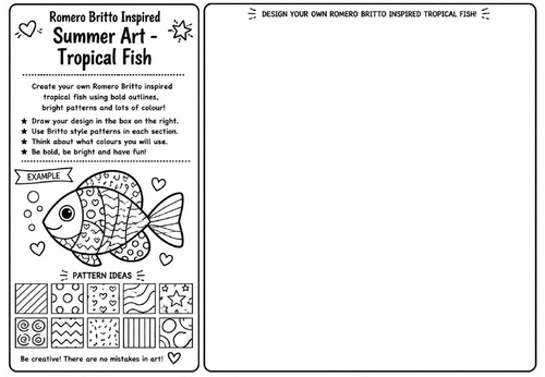 Romero Britto Inspired Summer Art – Tropical Fish | KS2 KS3 Pop Art Drawing Worksheet | Summer Cover