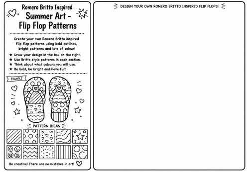Romero Britto Inspired Summer Art – Flip Flop Patterns | KS2 KS3 Pop Art Drawing Worksheet | Summer