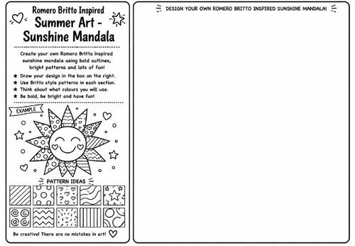 Romero Britto Inspired Summer Art – Sunshine Mandala | KS2 KS3 Pop Art Drawing Worksheet | Summer Co