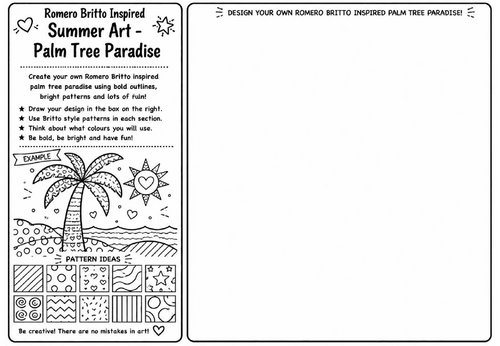 Romero Britto Inspired Summer Art – Palm Tree Paradise | KS2 KS3 Pop Art Drawing Worksheet | Summer