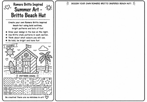 Romero Britto Inspired Summer Art – Britto Beach Hut | KS2 KS3 Pop Art Drawing Worksheet | Summer Co