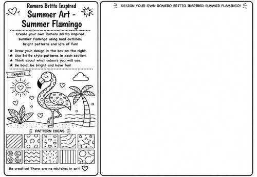 Romero Britto Inspired Summer Art – Summer Flamingo | KS2 KS3 Pop Art Drawing Worksheet | Summer Cov