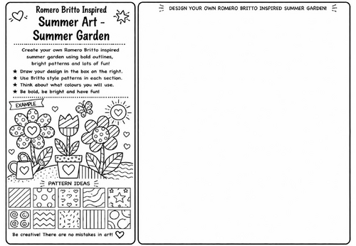 Romero Britto Inspired Summer Art – Summer Garden | KS2 KS3 Pop Art Drawing Worksheet | Summer Cover
