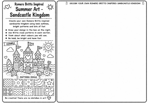 Romero Britto Inspired Summer Art – Sandcastle Kingdom | KS2 KS3 Pop Art Drawing Worksheet | Summer