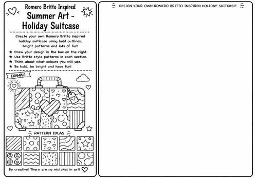 Romero Britto Inspired Summer Art – Holiday Suitcase | KS2 KS3 Pop Art Drawing Worksheet | Summer Co