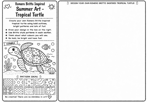Romero Britto Inspired Summer Art – Tropical Turtle | KS2 KS3 Pop Art Drawing Worksheet | Summer Cov