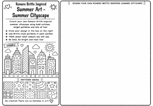Romero Britto Inspired Summer Art – Summer Cityscape | KS2 KS3 Pop Art Drawing Worksheet | Summer Co
