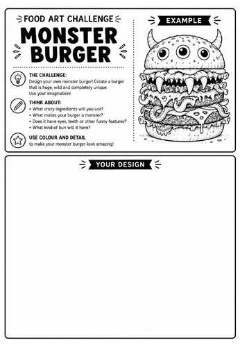 Monster Burger | Food Art Challenge | Creative Drawing Worksheet | KS2 KS3 Art Cover Lesson