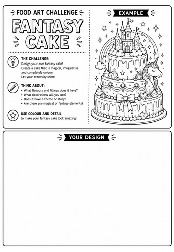 Fantasy Cake | Food Art Challenge | Creative Drawing Worksheet | KS2 KS3 Art Cover Lesson