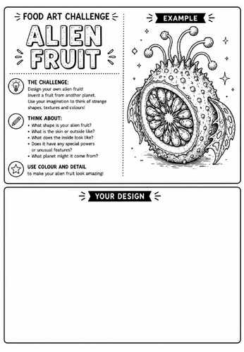 Alien Fruit | Food Art Challenge | Creative Drawing Worksheet | KS2 KS3 Art Cover Lesson