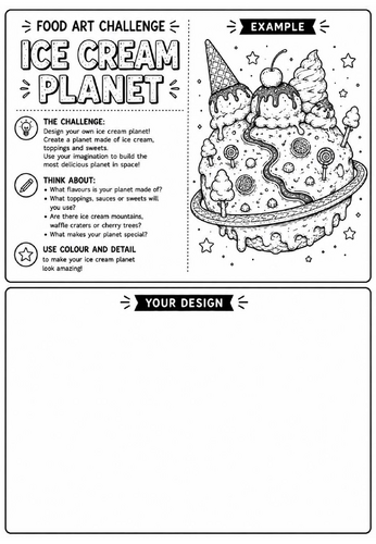 Ice Cream Planet | Food Art Challenge | Creative Drawing Worksheet | KS2 KS3 Art Cover Lesson