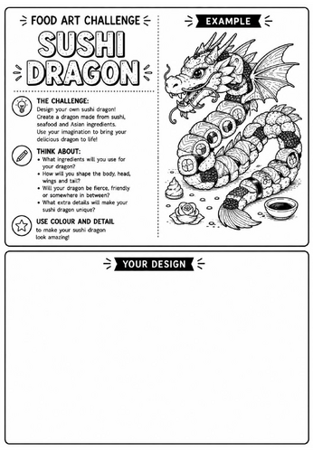 Sushi Dragon | Food Art Challenge | Creative Drawing Worksheet | KS2 KS3 Art Cover Lesson