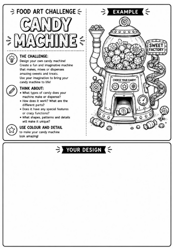 Candy Machine | Food Art Challenge | Creative Drawing Worksheet | KS2 KS3 Art Cover Lesson