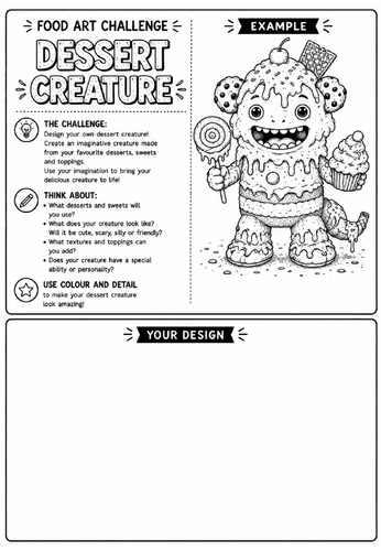 Dessert Creature | Food Art Challenge | Creative Drawing Worksheet | KS2 KS3 Art Cover Lesson
