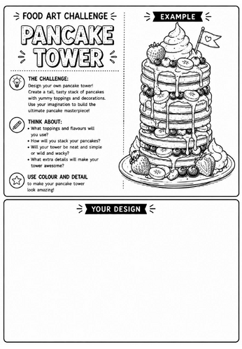 Pancake Tower | Food Art Challenge | Creative Drawing Worksheet | KS2 KS3 Art Cover Lesson
